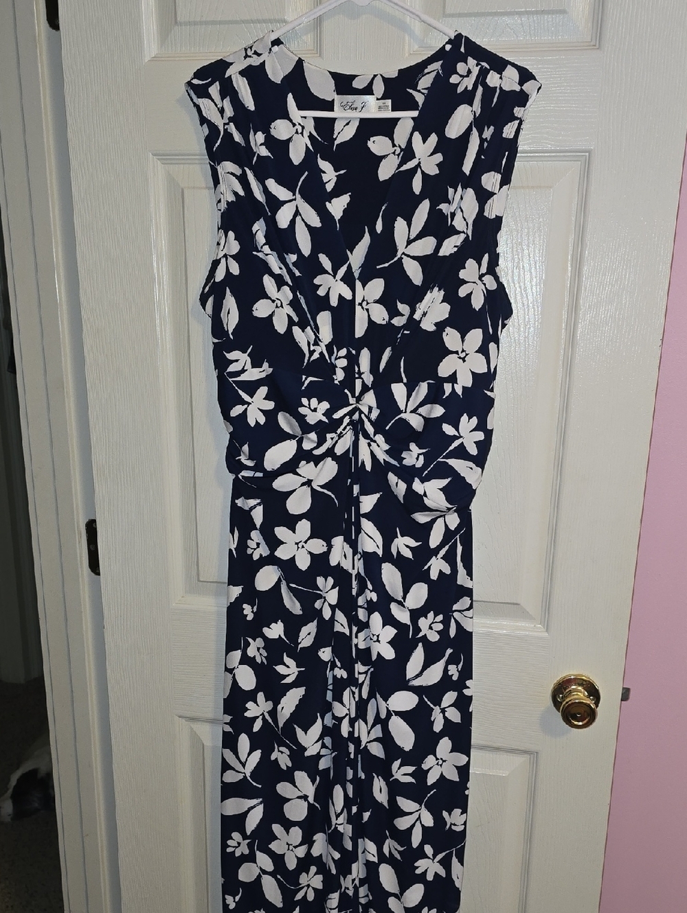 Eliza J Navy &โ White Floral Twist-Front Jumpsuit